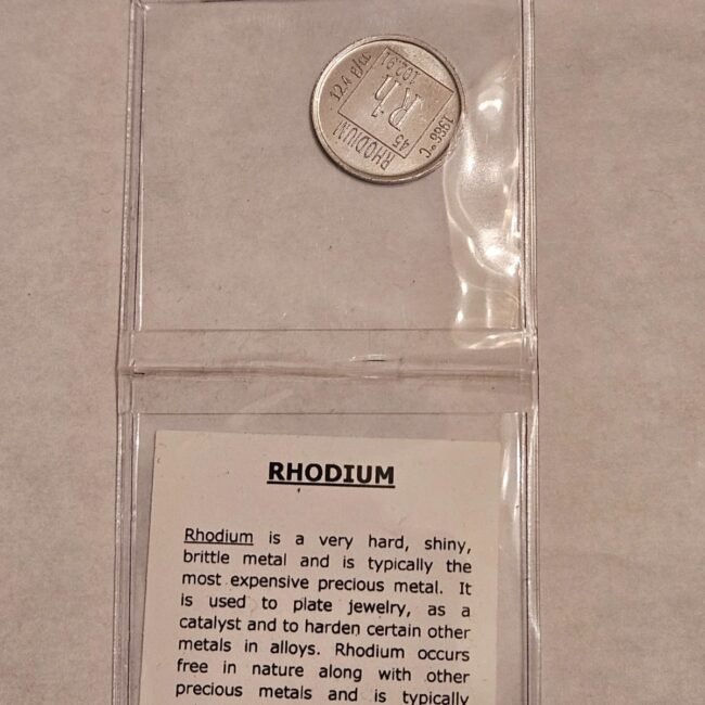 1/10 OUNCE RHODIUM COIN .999 FINE METALLIUM THE ELEMENTS .1 OZ UNC BAR 3.1 gram