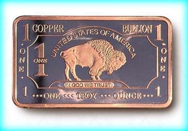 1 TROY OZ COPPER BAR ~ American Buffalo Design ~ .999 Fine Pure Copper