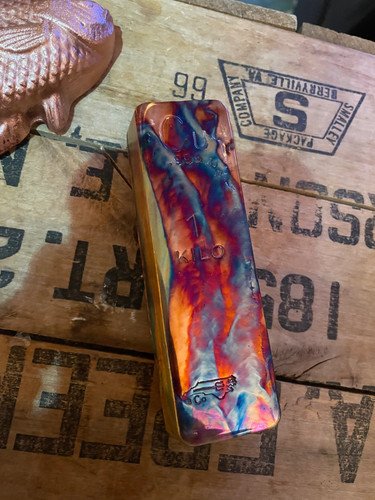 1 Kilogram .999 Copper Bar - Hi Polish Heat Painted