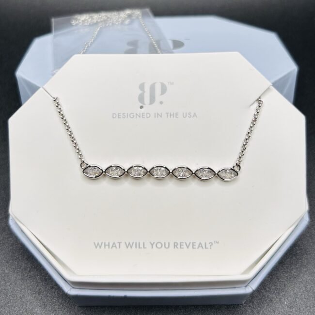 Bomb Party Necklace NK72555 “Known By A Thread” Diamond CZ on Rhodium Plating