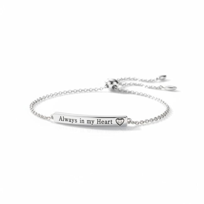 Always in My Heart Diamond Bar Bolo Bracelet Rhodium Plated 925 Silver 10in