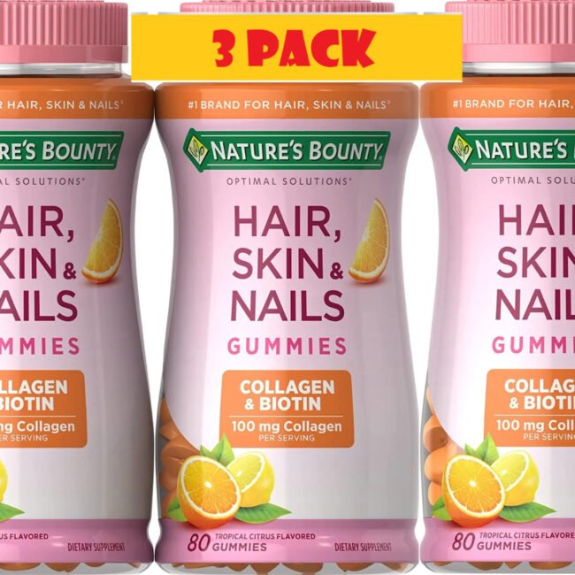 3 Pack Hair, Skin & Nails Gummies with Biotin & Collagen 240 Count (3x80)