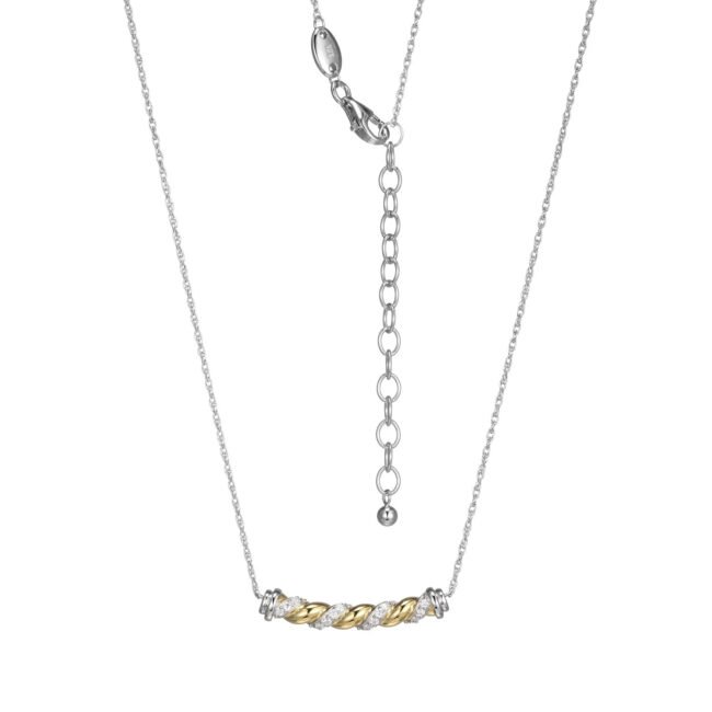 17"+2" Sterling Silver and Gold-Plated CZ Bar Necklace by Charles Garnier