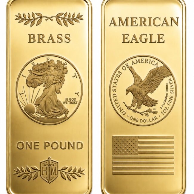 Walking Liberty 1 Pound Solid Brass Bullion Bar Ingot by Heavenly Metals