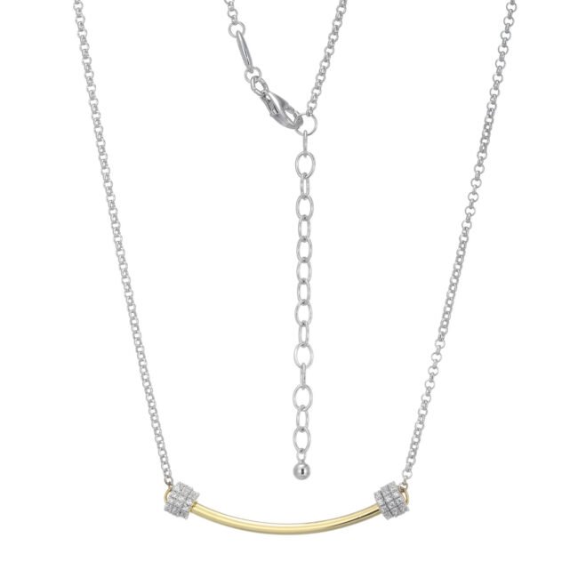 17"+2" Rhodium & Gold-Plated Bar Necklace CZ Accents Charles Garnier