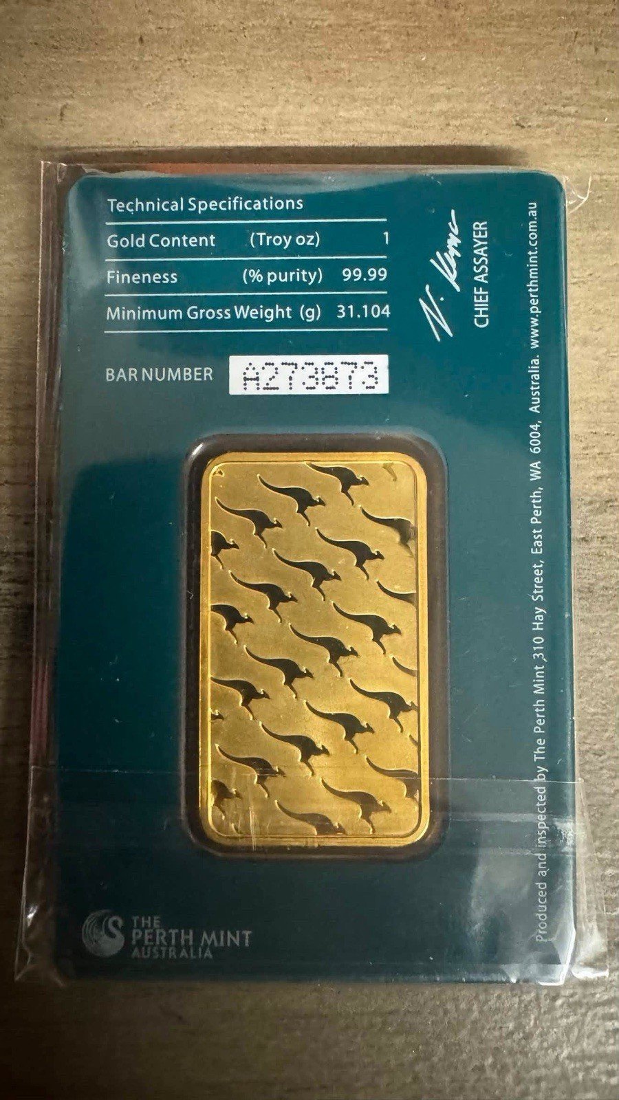 The Perth Mint 1 oz Gold Bar CertiCard Assay Card Security Case