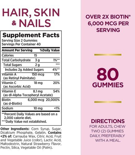 3 Pack Hair, Skin & Nails Gummies 6000 mcg 240 count (3x80) Advanced 2 x Biotin