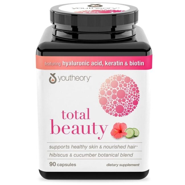 Youtheory Total Beauty, Hibiscus and Cucumber Botanical Blend. 90 Capsules