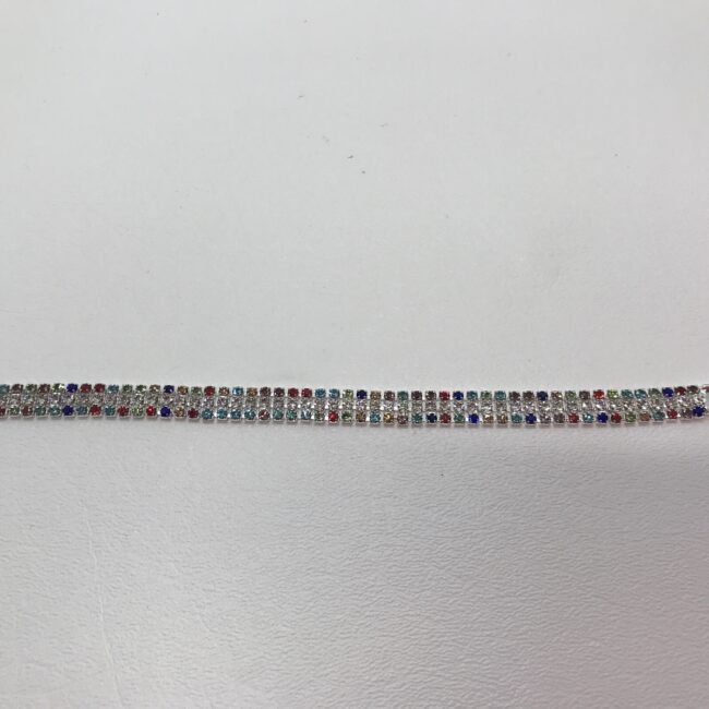 3 Row Multi Colored  Crystal Braclet In Rhodium Plating