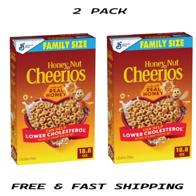 (2 PK)Honey Nut Cheerios, Heart Healthy Gluten Free Cereal, Family Size, 18.8 oz