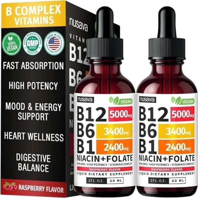 2-PC Nusava Vitamin B complex - B 12, B 6 & B 1 + Niacin & Folate - Double pack-