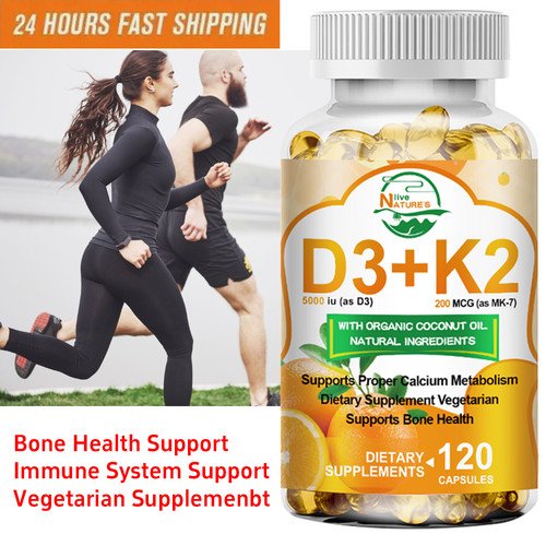 Vitamin D3 5000 IU + K2 200mcg 120 Capsules Extra Strength D3 K2 Supplements