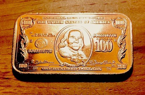 🔥🔥🔥 1 oz .999 copper Bar Fantasy $100 Franklin Bill Design . 🔥🔥🔥