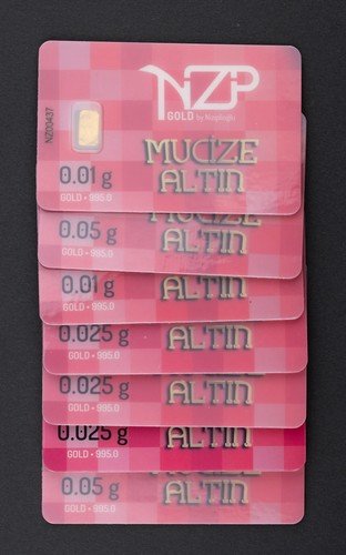 .05 .025 .01 Gram Gold By NZP .995 Fine Carded Ingot (.195 grams total) - 1160B