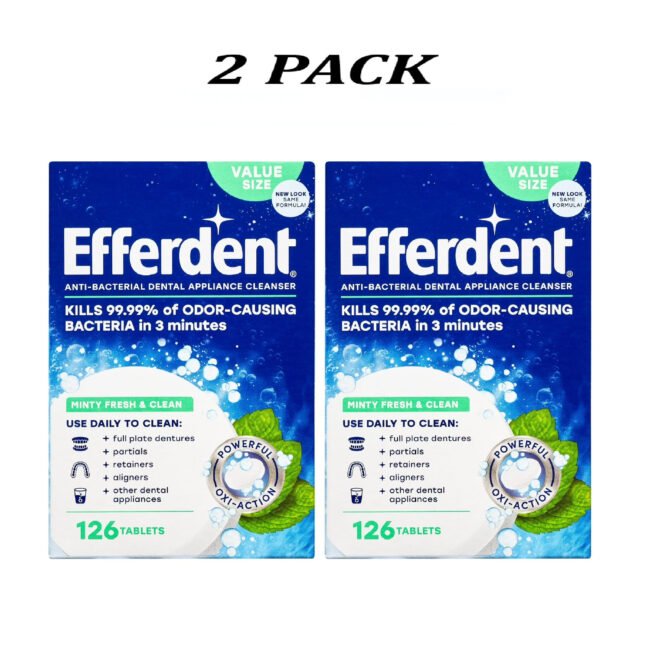 ( 2 Pack) Efferdent Denture & Retainer Cleaner Tablets, Mint, 126 Count.