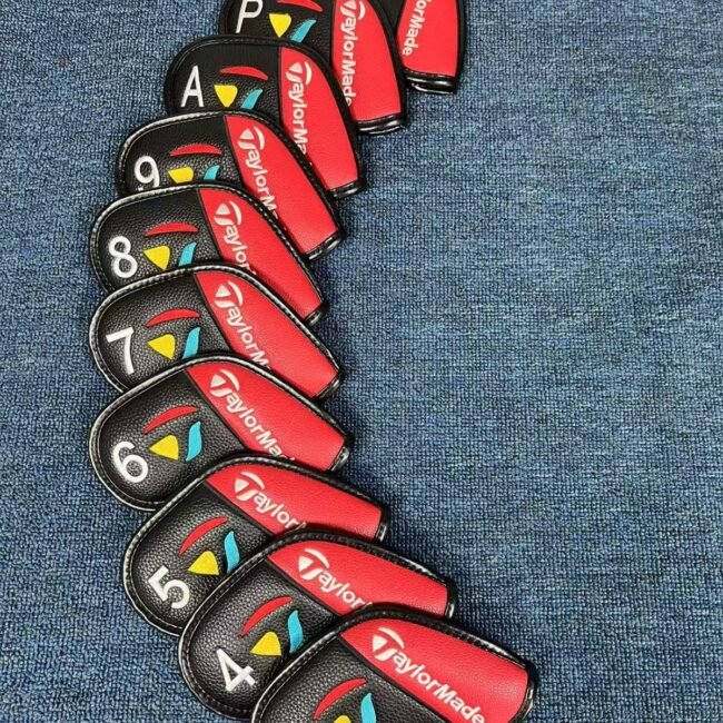 10Pcs TaylorMade Golf Iron Head Covers For #3-9ASP Leather Magnetic Black  Red