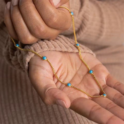 ZARD Turquoise Station Necklace in 18k Gold Plate