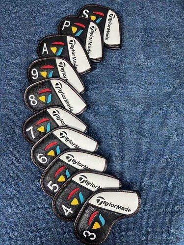 10Pcs TaylorMade Golf Iron Head Covers For #3-9ASP Leather Magnetic BlackWhite