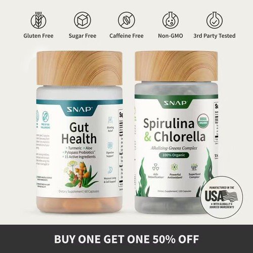 SNAP Gut Health Supplement&Snap Supplements Natural Spirulina and Chlorella---
