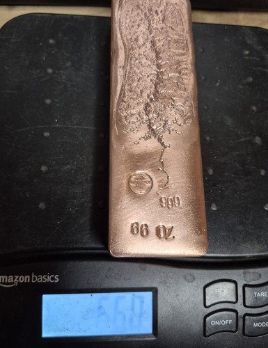 .999 Fine Copper , Polished 66 OZ Bullion Bar Investment