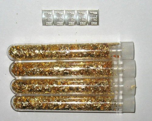 💎 5 X 1 GRAM .999 Fine SILVER VALCAMBI SUISSE BARS AND 4 VIALS OF GOLD FLAKES!