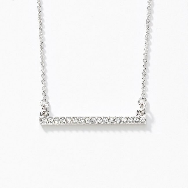 Touchstone Crystal Pave Bar Necklace Pendant Rhodium NWOB