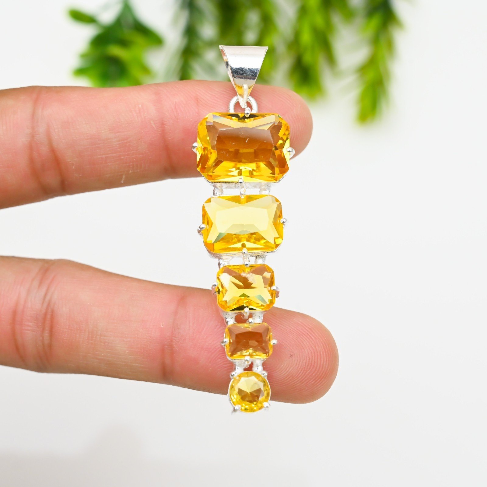 Yellow Citrine Gemstone 925 Sterling Silver Pendant Handmade Jewelry Gift For