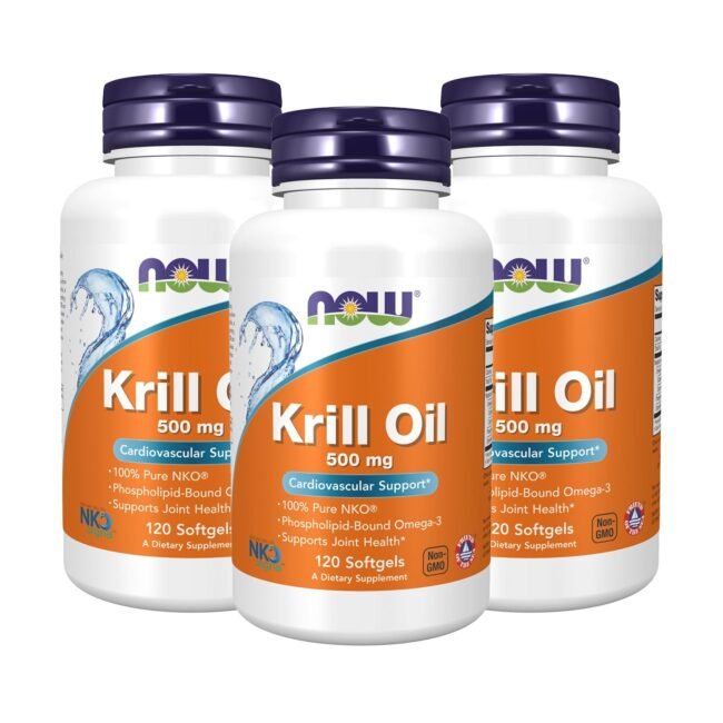 3 x NOW Neptune Krill Oil Omega-3 500 mg 120 SGels Cardiovascular Support
