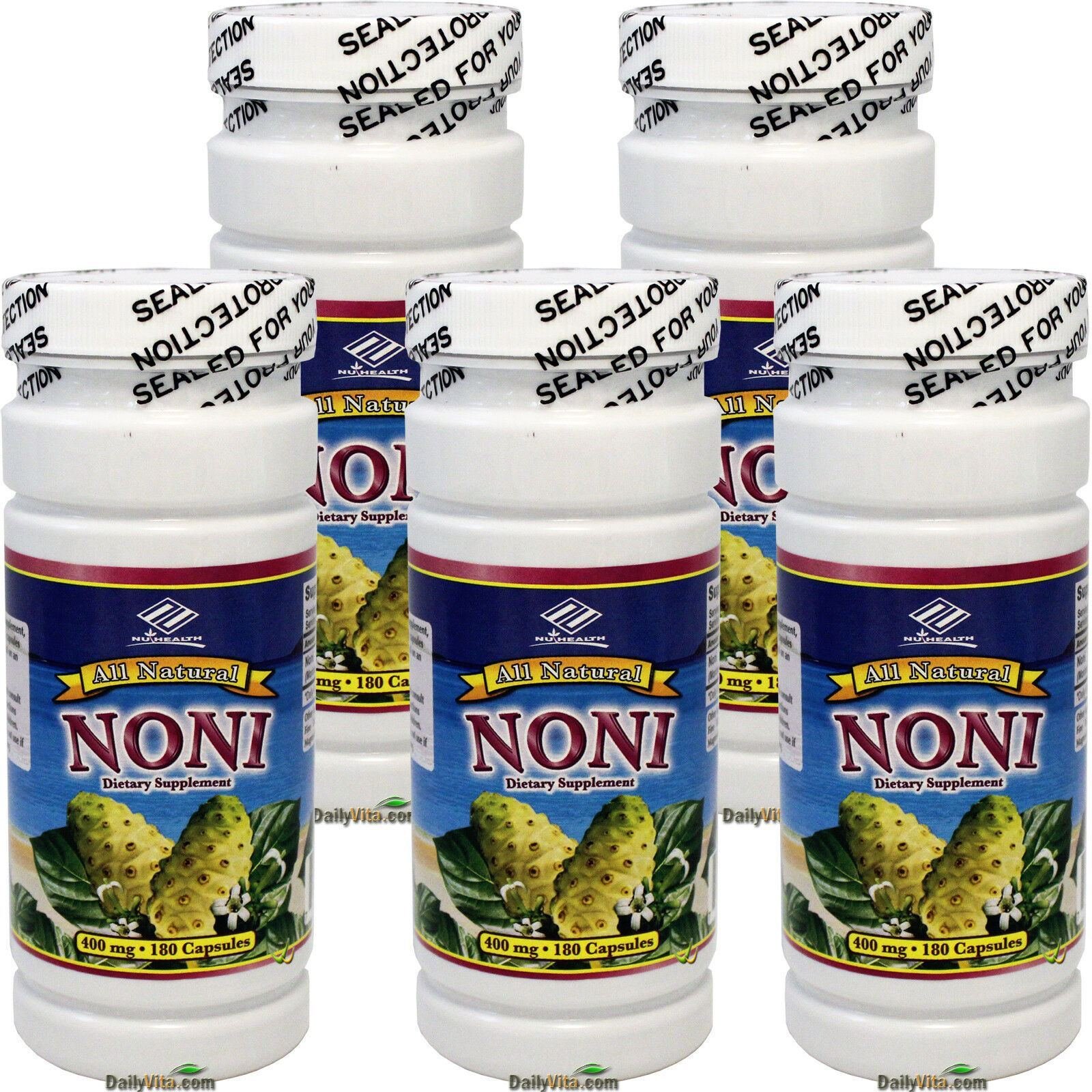 5 X Bottles All Natural Noni Extract 400 mg 180 Capsules