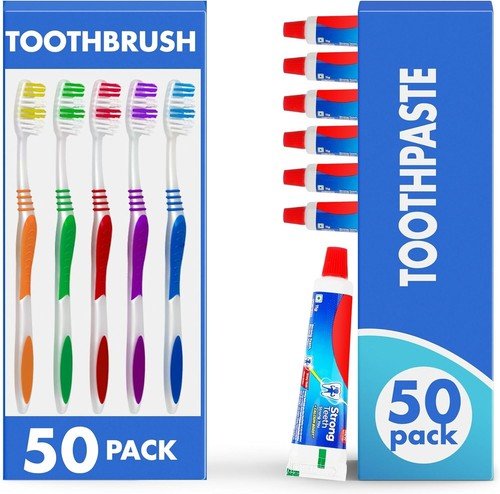 100 pack Bulk wholesale 50 Individually Wrapped Toothbrushes & 50 Toothpaste