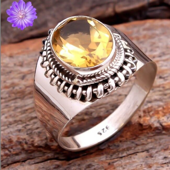 Yellow Citrine Gemstone 925 Sterling Silver Ring Handmade Jewelry Ring For Gift