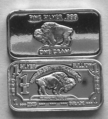 (100) 1 GRAM .999 PURE SILVER BUFFALO BARS b4