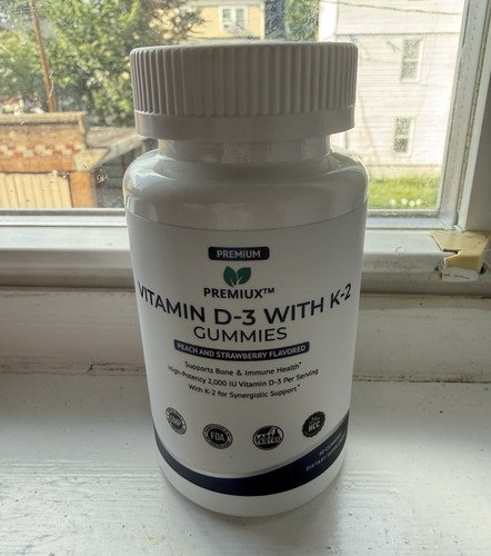 Premiux Vitamin D3 + K2 Gummies 2,000 IU Bone/Immune Lab Tested 60ct