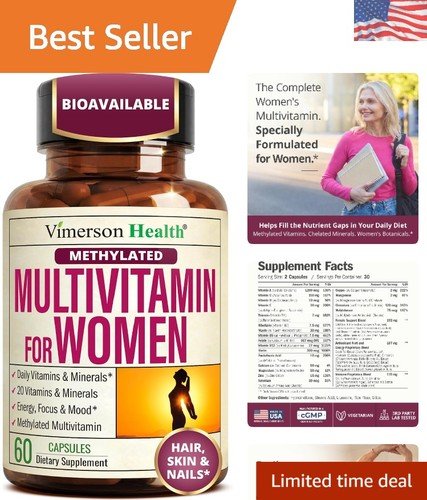 Women's Daily Methylated Multivitamin - Skin, Hair, and Energy Support - 60 Caps