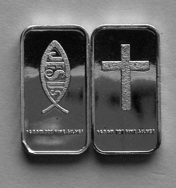 (10) 1 GRAM 0.999+ PURE SILVER CROSS ICHTHYS JESUS CHRIST LORD GOD SAVIOR b7
