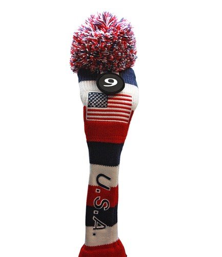 USA Majek #9 Hybrid Golf Pom Pom Knit Rescue Utility Club Headcover Classic Look