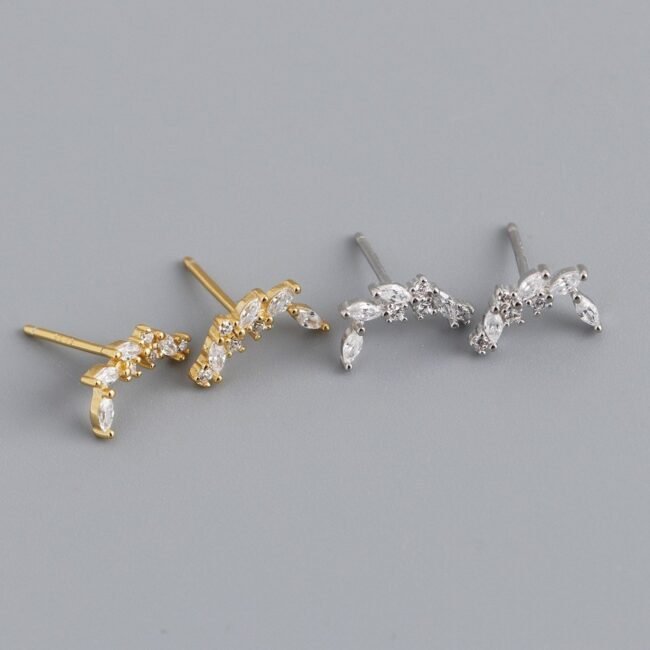 Sterling Silver Post Ear Vine Leaf Bar Sweep Up Ear Pin Stud Earrings Gift F29