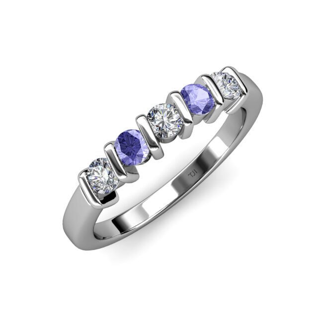 TriJewels Tanzanite & Diamond Bar Set Wedding Band 0.75 ctw 14K Gold JP:107591