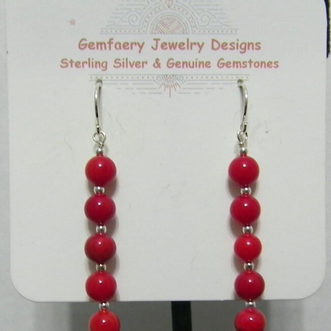 Sterling Silver Natural CORAL Gemstone Dangle Earrings #1942...Handmade USA