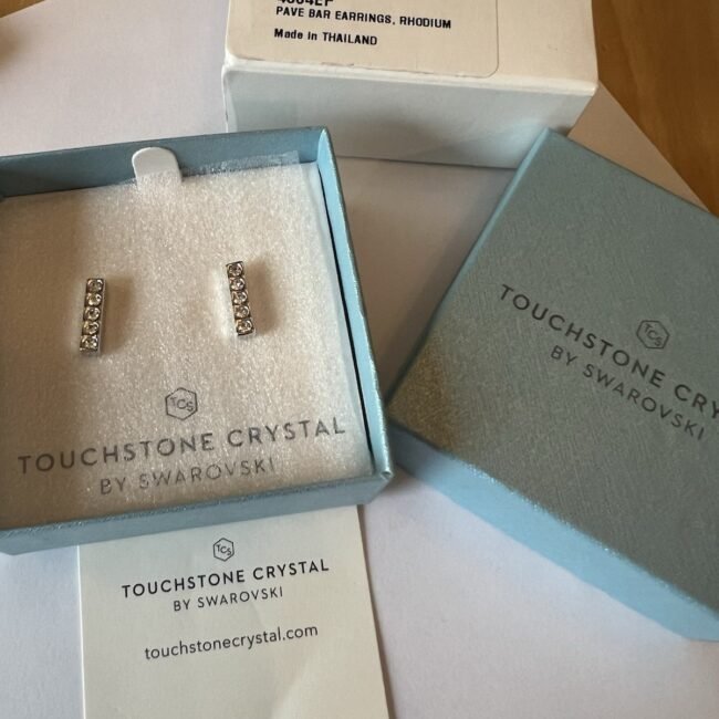Touchstone Crystal Pave Bar Earrings Rhodium NIB NEW! 4054EF