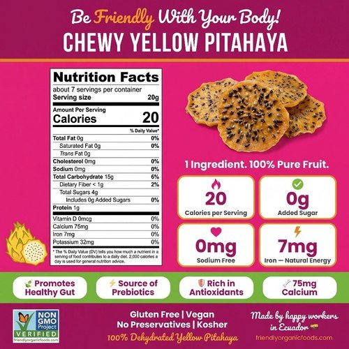 Friendly Organic Foods Dried Dragon Fruit Pitahaya Healthy Snack, 5.29 Oz