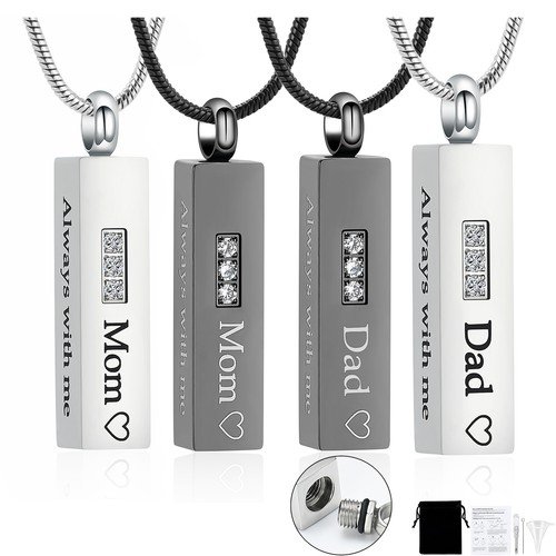 Bar Urn Necklaces for Ashes Dad / Mom Stainless Steel Keepsake Memorial Necklace