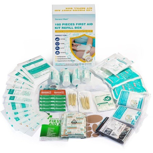 160-Piece First Aid Kit Refill - Cold Pack, Bandages, Emergency Blanket & More