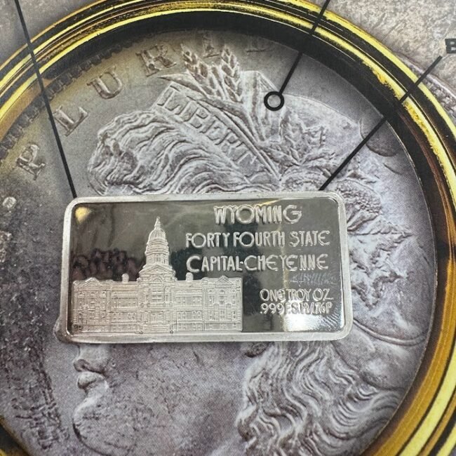Wyoming 1890 44th State, 1 Troy oz .999 FINE Silver bar, CM-0156