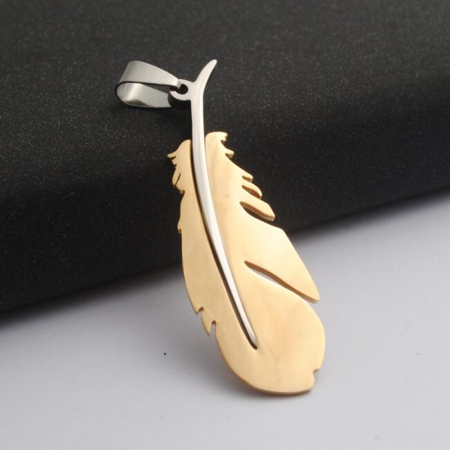 USA NEW Fashion Feather Silver Stainless Steel Titanium Pendant Necklace Gift