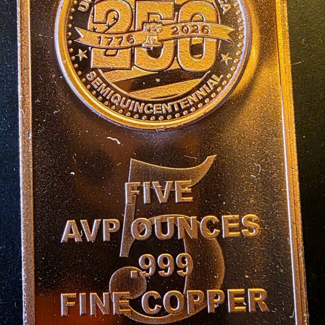 USA 250th Semiquincentennial 5 oz .999 Fine Copper Bar — Highland Mint HM