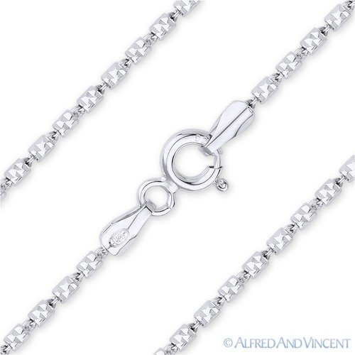 1.3mm Tube-Brite Bar Bead Link Italian Chain Necklace Sterling Silver & Rhodium