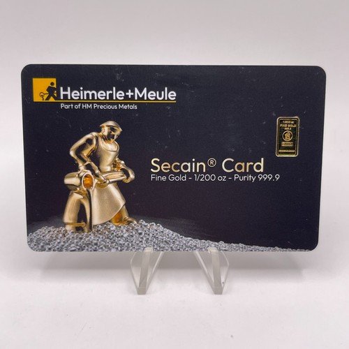 .9999 FINE GOLD 1/200TH TROY OZ BAR HEIMERLE+MEULE W/SECAIN ASSAY CARD SEALED