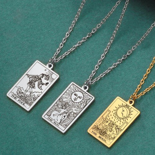 Tarot Card Pendant Necklace for Women Stainless Steel Look Symbolic Style