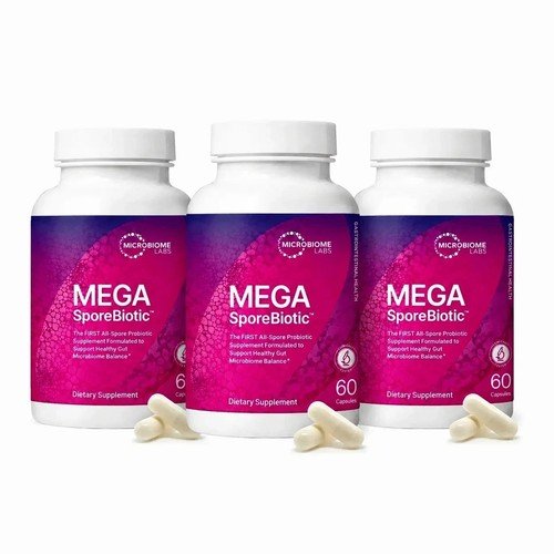 3 Pack Mega Sporebiotic 60 Capsules Microbiome Labs, probiotic supplement 180cap
